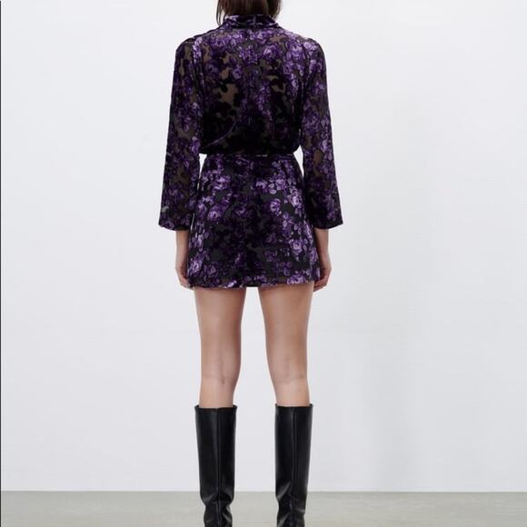 ZARA BLOGGER FAVORITE VELVET TRIM DRESS PURPLE - Picture 13 of 14